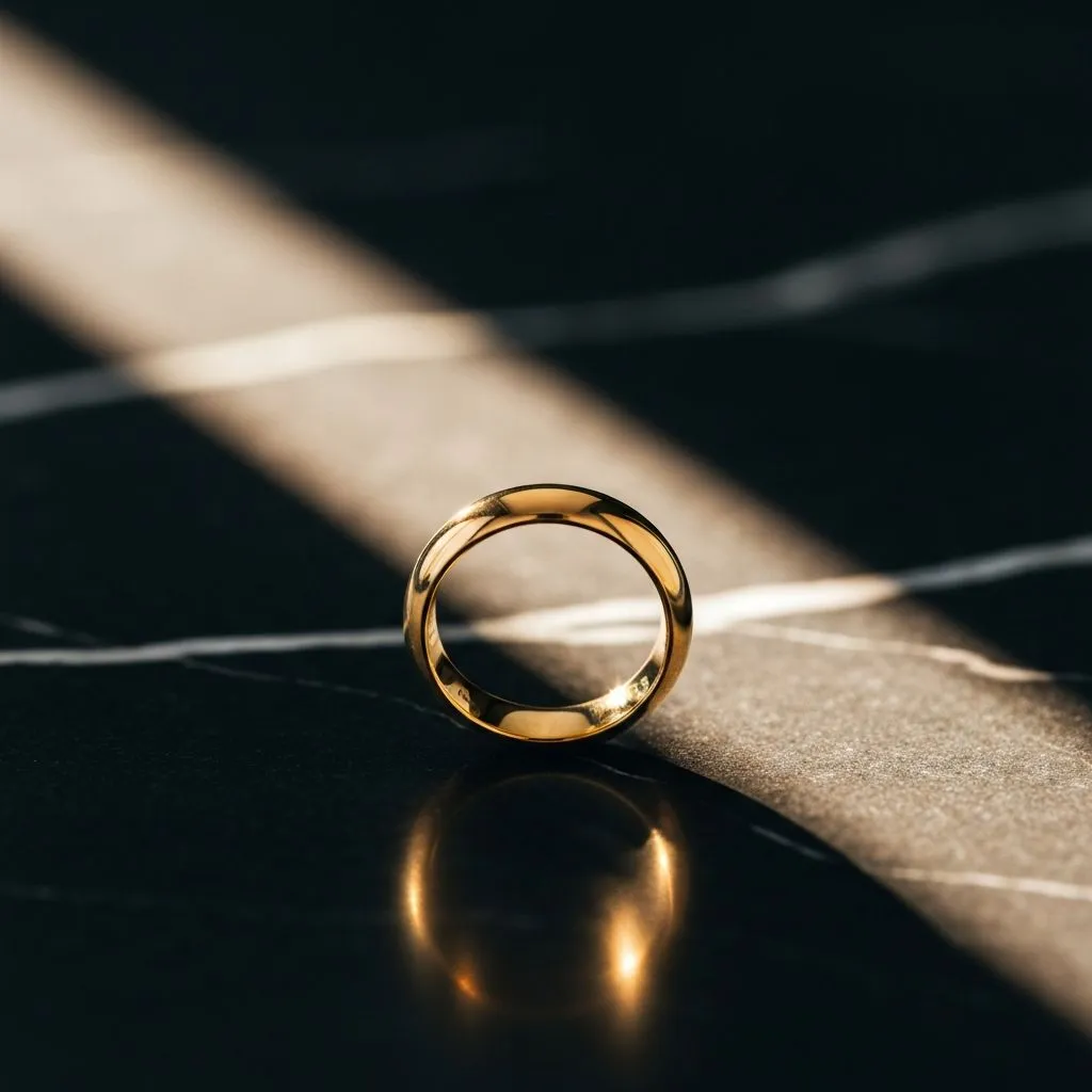 Fine gold ring on a marble surface