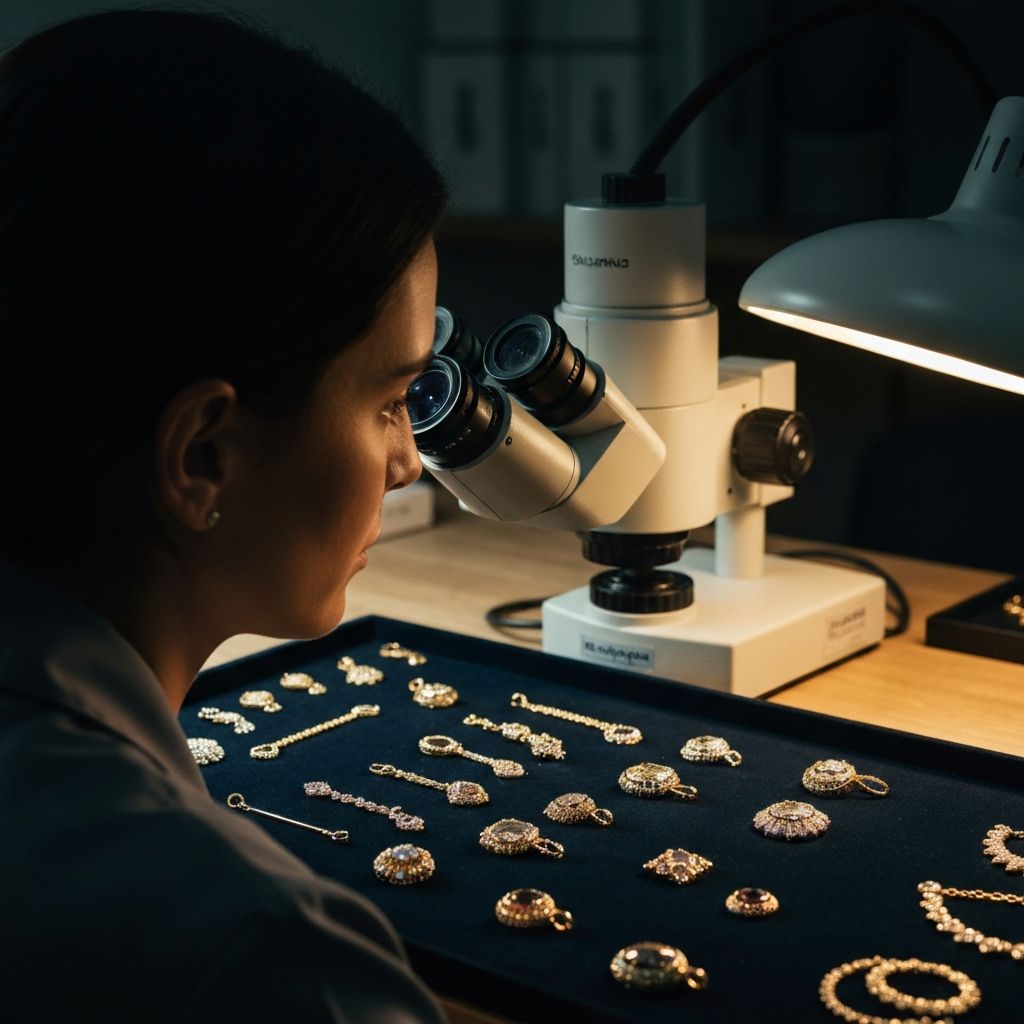 Gemological quality control with microscope — Fine metal testing