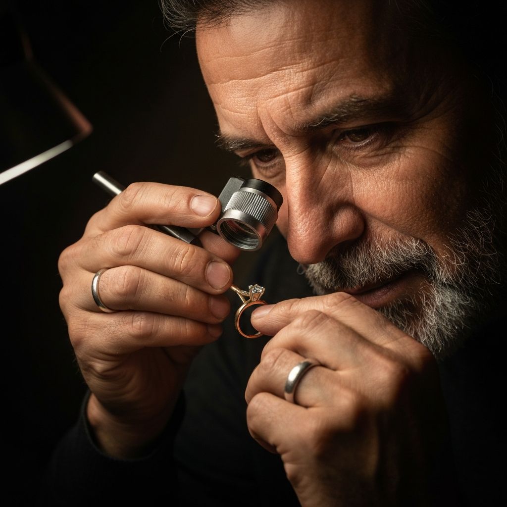 Master jeweller inspecting a diamond setting — Laser welding